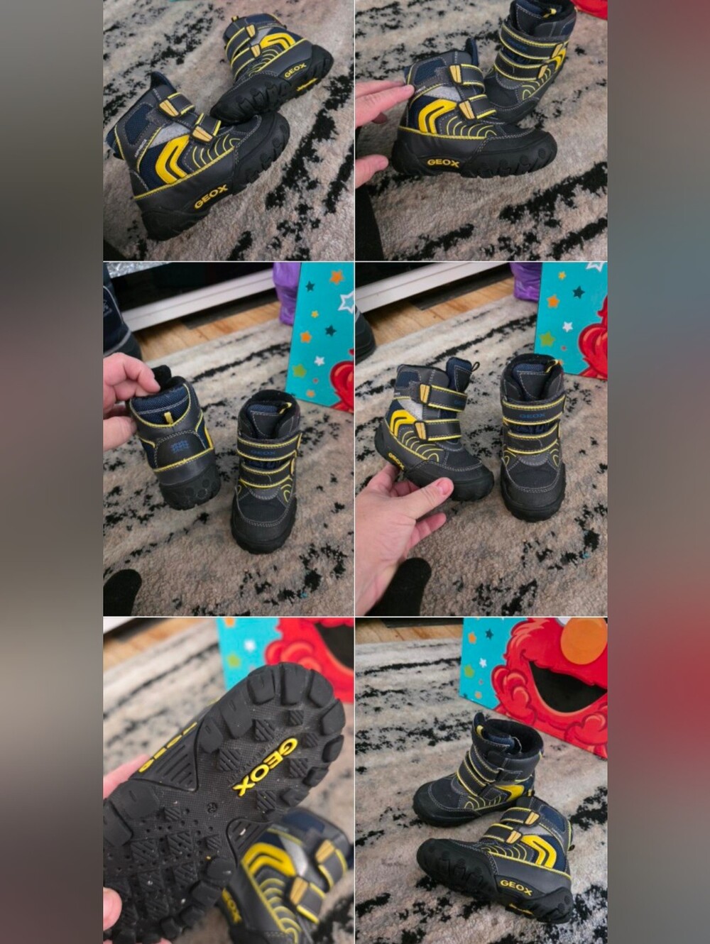 Geox Kids Black and Yellow Lightweight Strap Boots Gr 6 Baby
